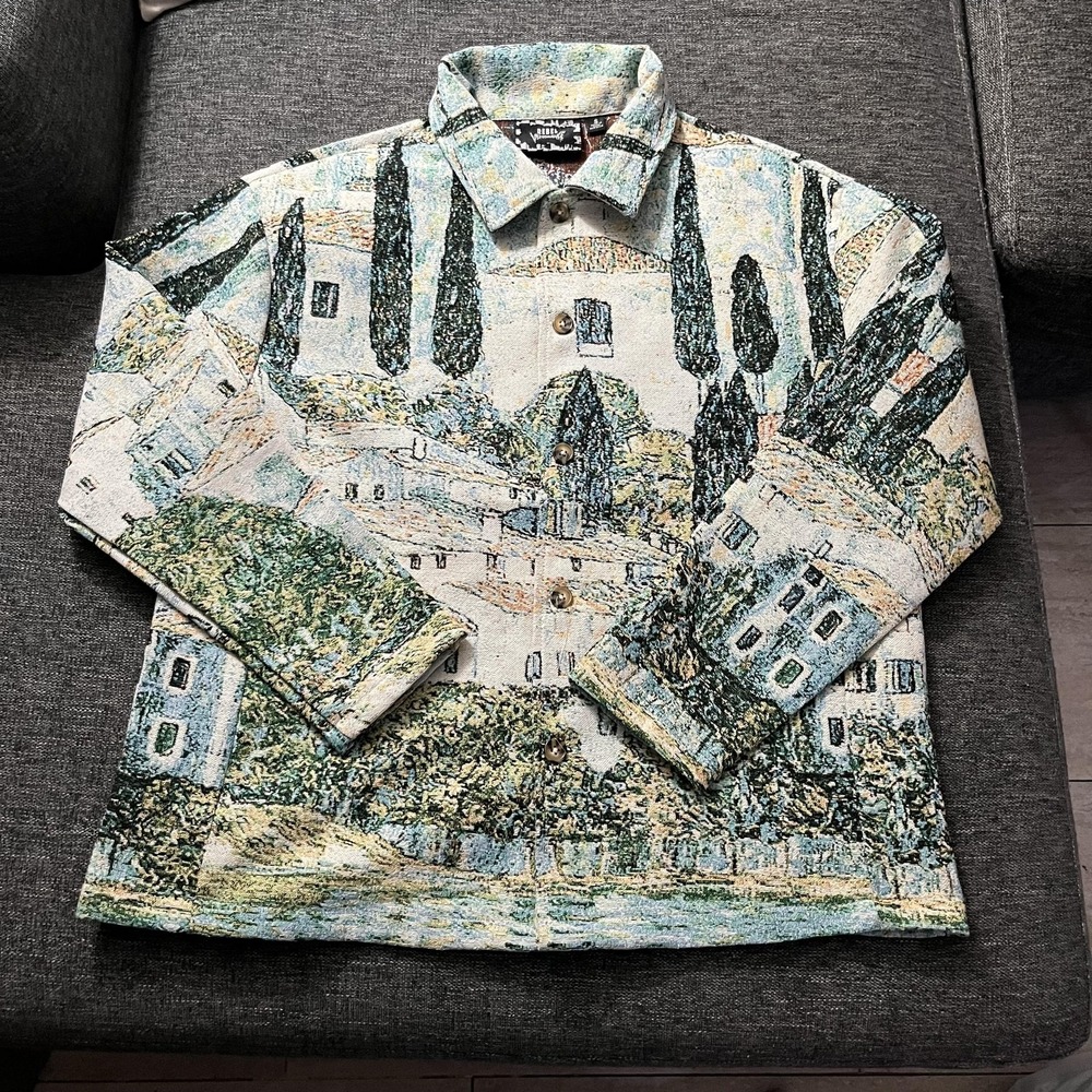 Rebel Vengeance Jacket Mens Small Multicolor Tapestry Scenic Landscape Shacket